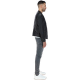 Mens Leather Biker Jacket Black: BR FONS-1