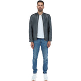 Mens Leather Biker Jacket Grey: BR FONS-1
