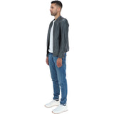 Mens Leather Biker Jacket Grey: BR FONS-1
