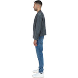 Mens Leather Biker Jacket Grey: BR FONS-1