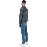 Mens Leather Biker Jacket Grey: BR FONS-1