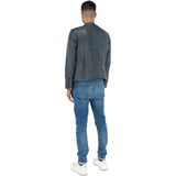 Mens Leather Biker Jacket Grey: BR FONS-1