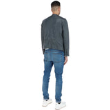 Mens Leather Biker Jacket Grey: BR FONS-1