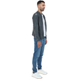 Mens Leather Biker Jacket Grey: BR FONS-1