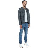 Mens Leather Biker Jacket Grey: BR FONS-1