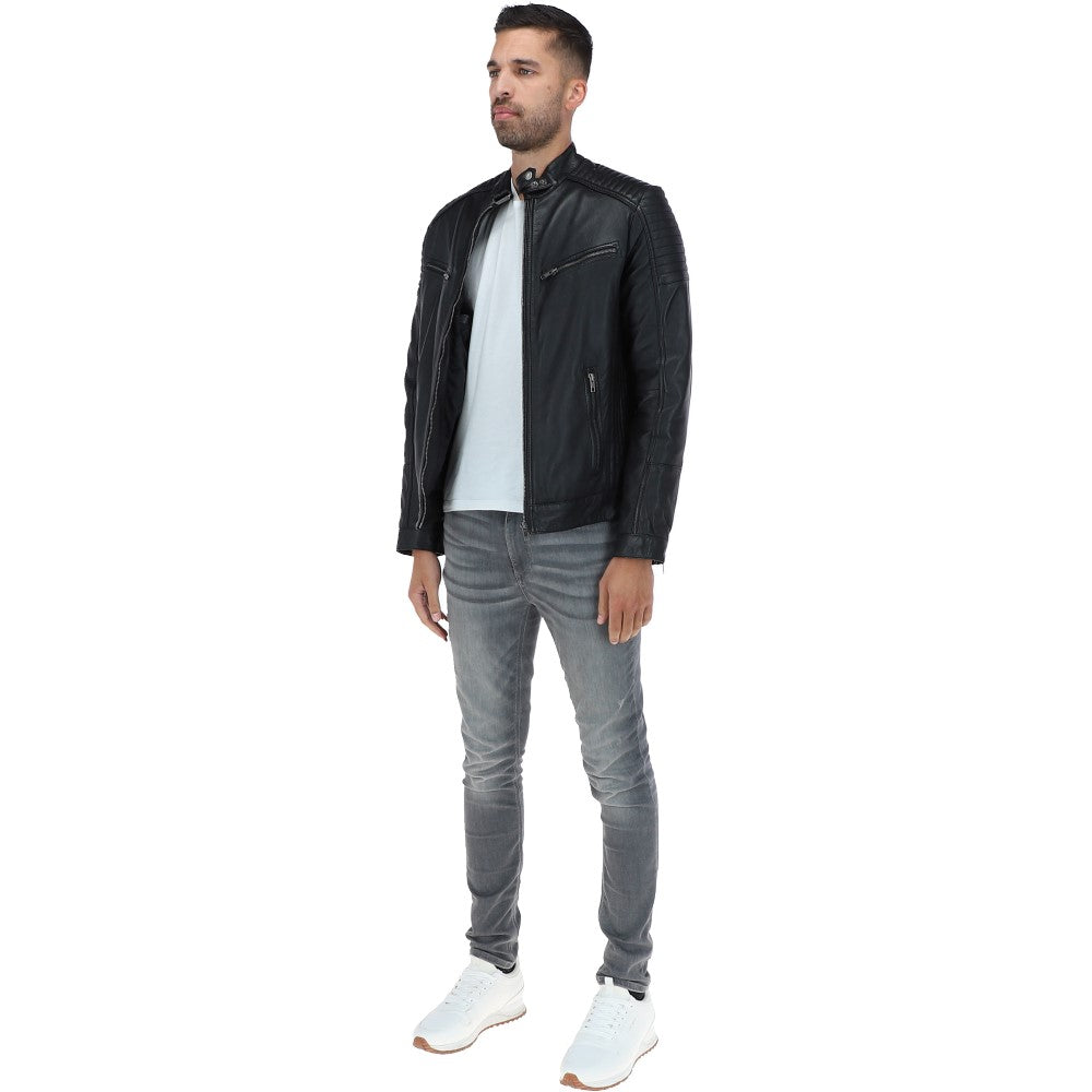 Mens  Leather Biker Jacket Black: G-6400