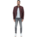 Mens  Leather Biker Jacket Burgundy: G-6400