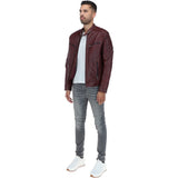 Mens  Leather Biker Jacket Burgundy: G-6400