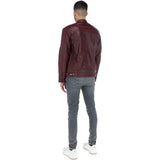 Mens  Leather Biker Jacket Burgundy: G-6400