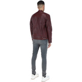 Mens  Leather Biker Jacket Burgundy: G-6400