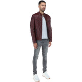 Mens  Leather Biker Jacket Burgundy: G-6400