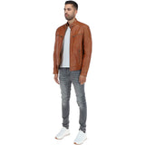 Mens  Leather Biker Jacket Tan: G-6400