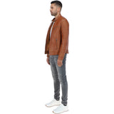 Mens  Leather Biker Jacket Tan: G-6400