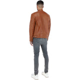 Mens  Leather Biker Jacket Tan: G-6400