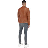 Mens  Leather Biker Jacket Tan: G-6400