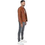 Mens  Leather Biker Jacket Tan: G-6400