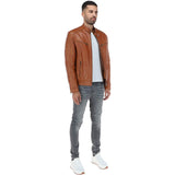Mens  Leather Biker Jacket Tan: G-6400