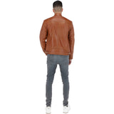 Mens  Leather Biker Jacket Tan: G-6400