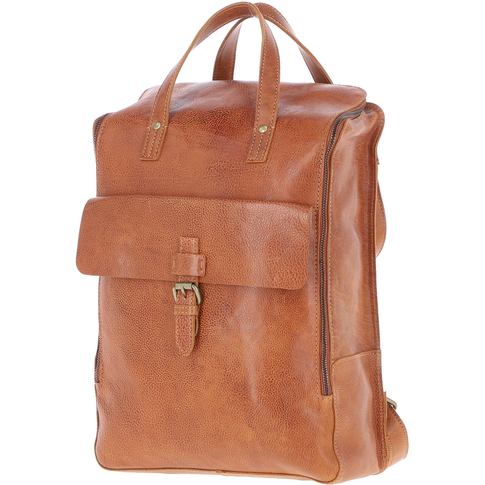 Large Waxy Leather Backpack Tan: Tommy
