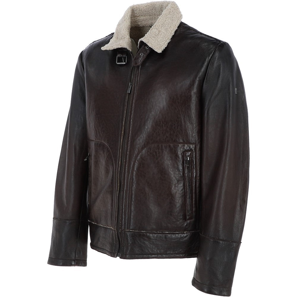 Mens Nappa Leather Jacket Teddy Lining Brown: TRAP-GEON