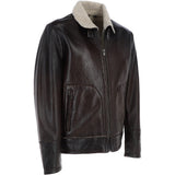 Mens Nappa Leather Jacket Teddy Lining Brown: TRAP-GEON
