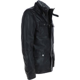 Mens Nappa Leather Detachable Double Collar Jacket Black: TRAP-RYAN