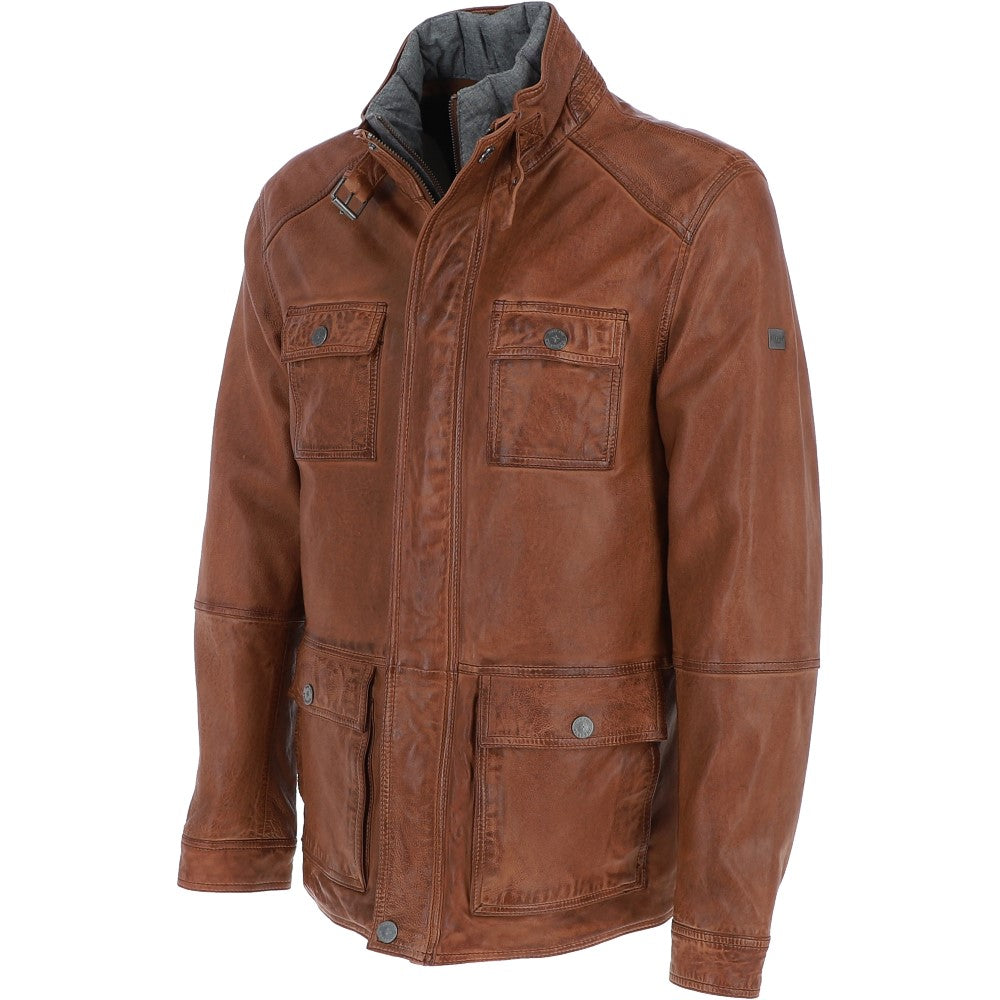 Mens Nappa Leather Detachable Double Collar Jacket Cognac: TRAP-RYAN