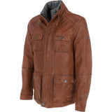 Mens Nappa Leather Detachable Double Collar Jacket Cognac: TRAP-RYAN
