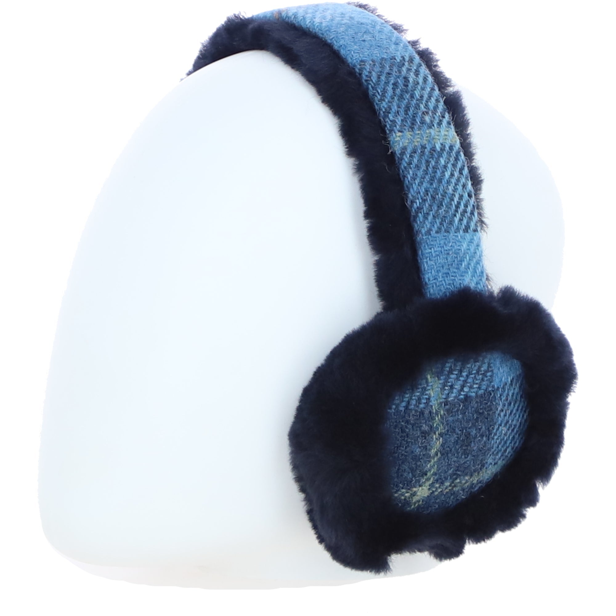 Ashwood X Harris Tweed Sheepskin Fur Earmuffs Tan/LT Blue: TW-90-05-TB