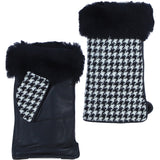Ashwood Leather X Harris Tweed Ladies Fingerless Fluffy Fur Glittens Black/White: TW-97-12-BW