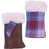 Ashwood Leather X Harris Tweed Ladies Fingerless Fluffy Fur Glittens Baby Pink/Pink: TW-97-15-BP