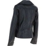 Women's Wide Fashion Collar Side Zip Leather Jacket Black: Universal