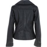 Women's Wide Fashion Collar Side Zip Leather Jacket Black: Universal