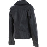 Women's Wide Fashion Collar Side Zip Leather Jacket Black: Universal