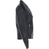Women's Wide Fashion Collar Side Zip Leather Jacket Black: Universal
