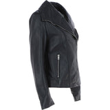 Women's Wide Fashion Collar Side Zip Leather Jacket Black: Universal