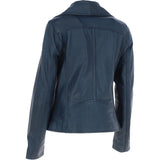Women's Wide Fashion Collar Side Zip Leather Jacket Navy: Universal