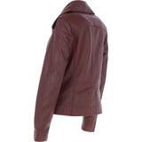 Women's Wide Fashion Collar Side Zip Leather Jacket Oxblood: Universal