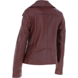 Women's Wide Fashion Collar Side Zip Leather Jacket Oxblood: Universal