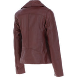 Women's Wide Fashion Collar Side Zip Leather Jacket Oxblood: Universal