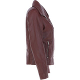 Women's Wide Fashion Collar Side Zip Leather Jacket Oxblood: Universal
