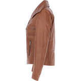Women's Wide Fashion Collar Side Zip Leather Jacket Tan: Universal