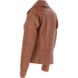 Women's Wide Fashion Collar Side Zip Leather Jacket Tan: Universal