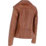Women's Wide Fashion Collar Side Zip Leather Jacket Tan: Universal