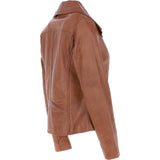 Women's Wide Fashion Collar Side Zip Leather Jacket Tan: Universal
