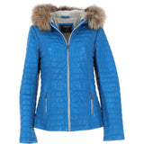 Women's Hooded Leather Jacket Blue: Venezia