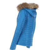 Women's Hooded Leather Jacket Blue: Venezia
