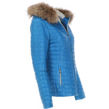 Women's Hooded Leather Jacket Blue: Venezia