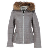 Women's Hooded Leather Jacket Grey: Venezia