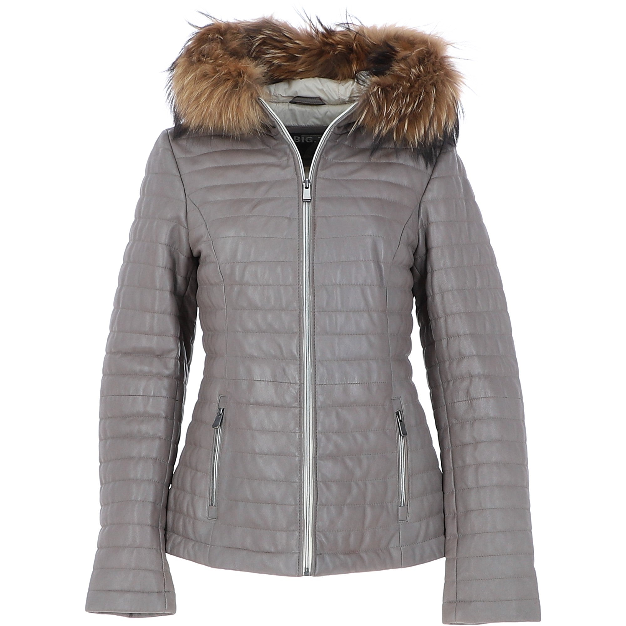 Women's Hooded Leather Jacket Grey: Venezia